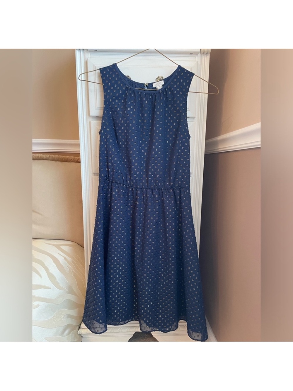 J. Crew Navy Sleeveless Party Dress with Gold Dot Detail